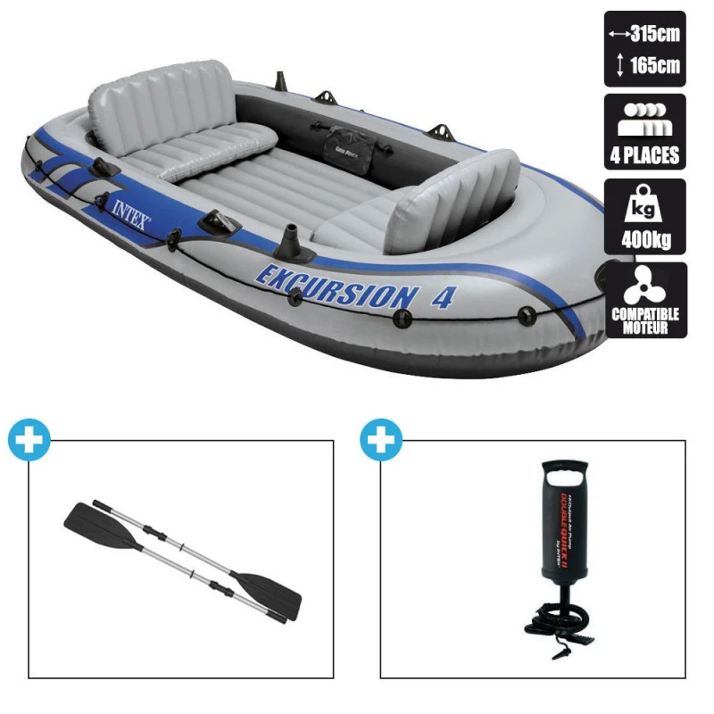 BATEAU GONFLABLE INTEX EXCURSION 4 + 2 AVIRONS + GONFLEUR – Image 2